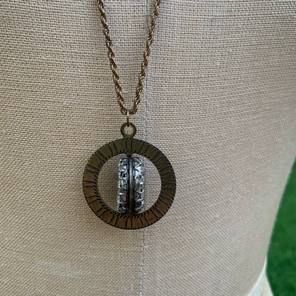 Reversible Spinner Rhinestone Bullet Pendant Necklace - Picture 10 of 16